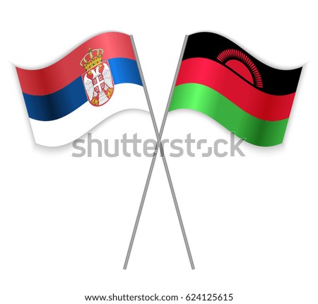 Serbian and Malawian crossed flags. Serbia combined with Malawi isolated on white. Language learning, international business or travel concept.