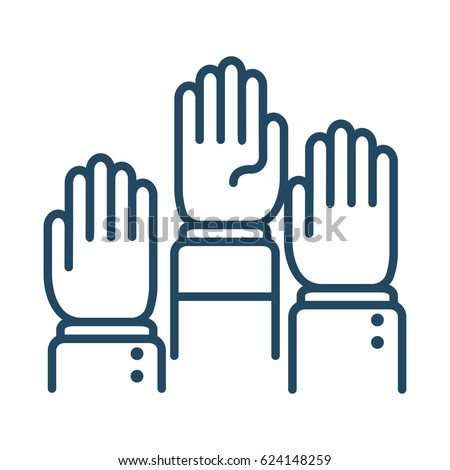 Human Hands Raising Up vector icon in meaning Voting or Volunteering Royalty-Free Stock Photo #624148259