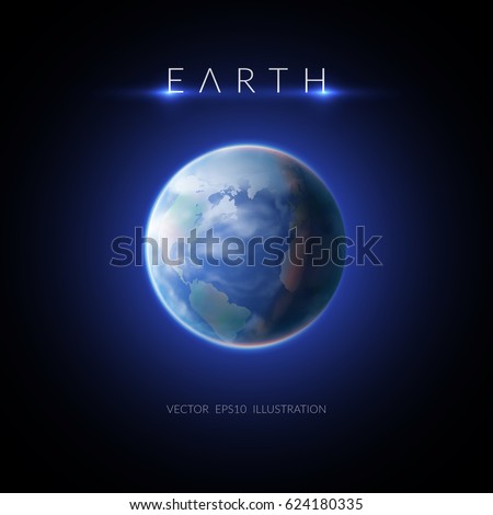 Earth image with description on dark background flat vector illustration