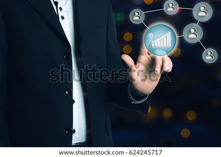 Man with chart business web diagram.