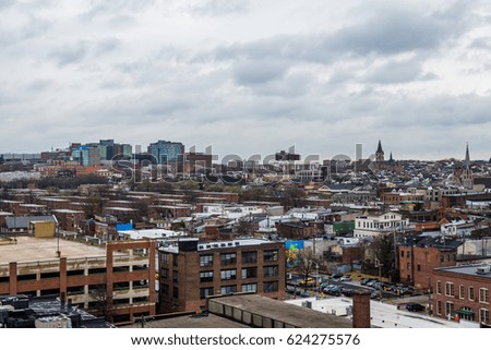 skyline of north fells point and patterson park in baltimore maryland