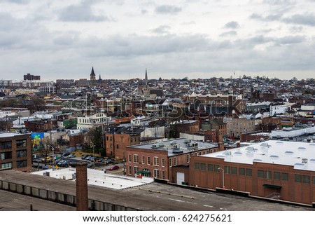 skyline of north fells point and patterson park in baltimore maryland