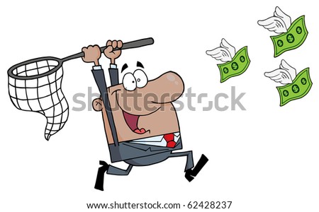 Happy African American Businessman Chasing Money