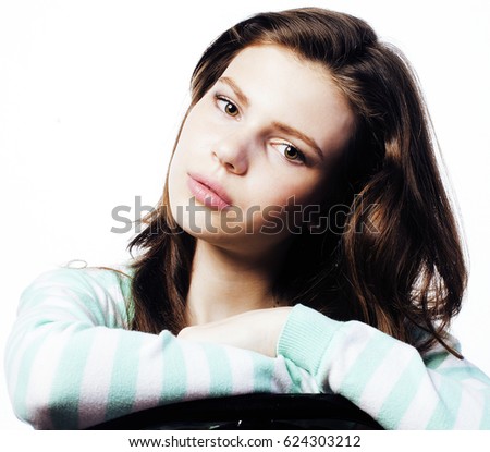 Real Teenage Girl Looking Worried isolated on white background