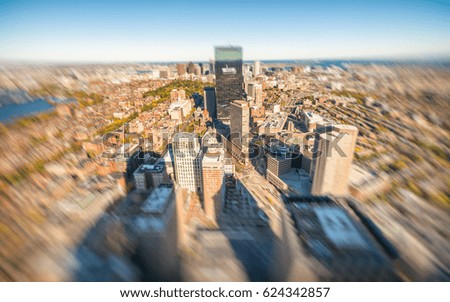 Aerial view of Boston skyline at sunset - MA - USA.