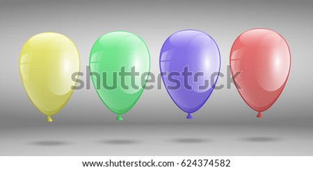 set of 3d Realistic Colorful Balloons. Holiday illustration of flying glossy balloon. Isolated on white Background.