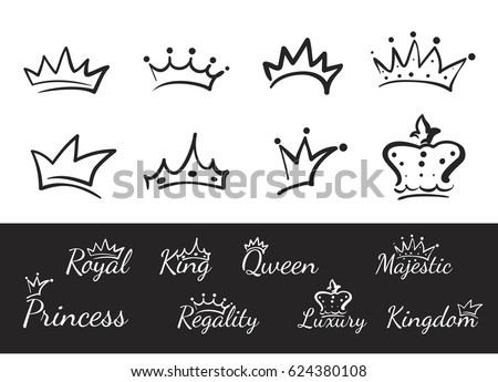 Hand drawn crowns logo and icon collection.  Royalty-Free Stock Photo #624380108