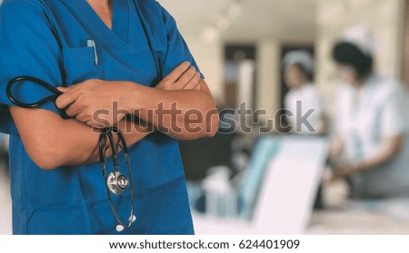 Healthcare and Medicine concept.smart medical doctor working with stethoscope at modern hospital