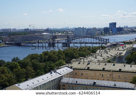 View on rooftops and bridge over the Neva in Saint Petersburg