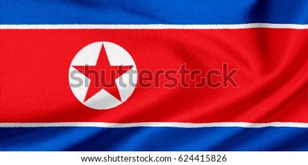 Flag of North Korea or Democratic People's Republic of Korea or DPRK on satin texture