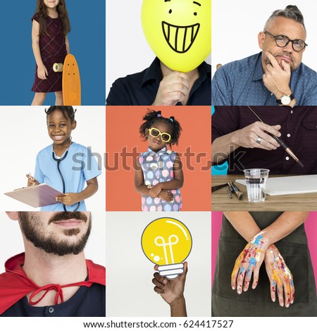 People Set of Diversity People with Ideas Inspiration Studio Collage