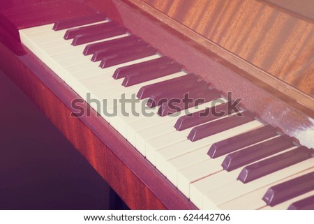 Piano, keyboard piano, side view of instrument musical tool. toned