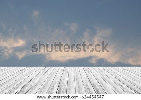 Nature cloudscape with blue sky and white cloud with Wood terrace