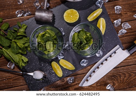 Photo of ingredients for mojito cocktail, pictured above