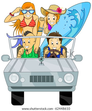 Illustration Featuring a Group of Teenagers on a Trip - Vector