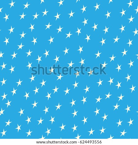 Stars on Blue Background, Seamless Pattern for Fabric and Wrapping Paper, Vector Illustration 
