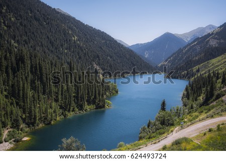 Lake Kolsay in national park Royalty-Free Stock Photo #624493724