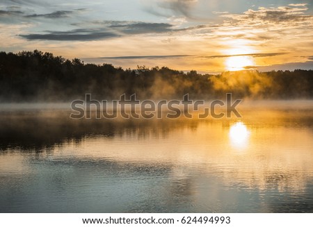 Sunrise on the Irtysh river Royalty-Free Stock Photo #624494993