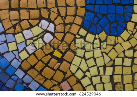 Background mosaic of yellow, blue, orange color of square form