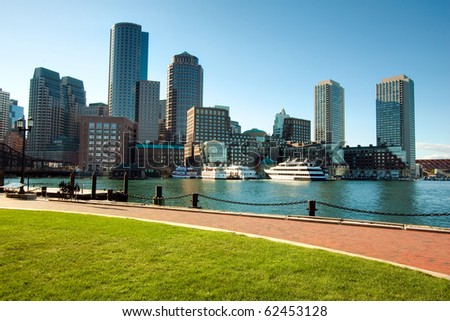 Boston Harbor skyline in the afternoon. Massachusetts - USA.