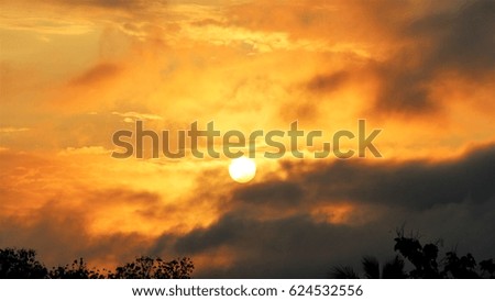 Landscape view of sunrise in the morning. Golden sky in the morning.