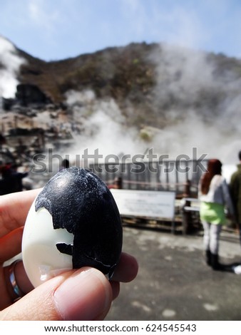 Black egg at Great Boiling Valley of Owakudani in Hakone, Kanagawa Prefecture, Japan