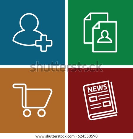 Internet icons set. set of 4 internet outline icons such as resume, add friend, news