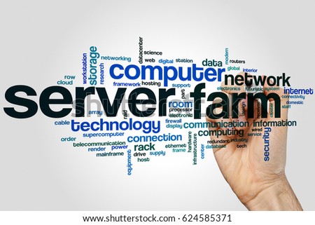 Server farm word cloud concept on grey background