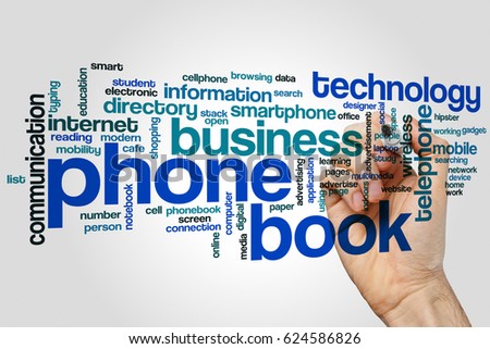 Phone book word cloud concept on grey background