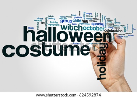 Halloween costume word cloud concept on grey background