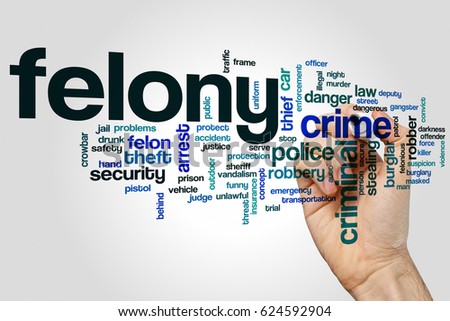 Felony word cloud concept on grey background. Royalty-Free Stock Photo #624592904