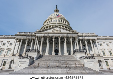 Stairs leading up to the United States Capitol Building in Washington DC. Royalty-Free Stock Photo #624595898