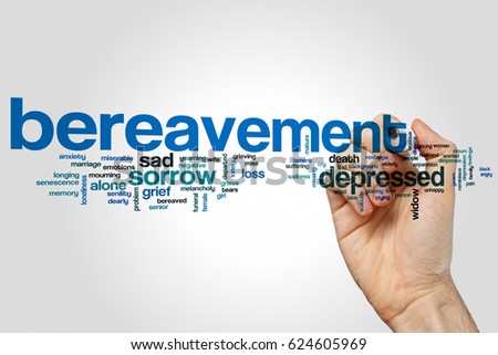Bereavement word cloud concept on grey background. Royalty-Free Stock Photo #624605969