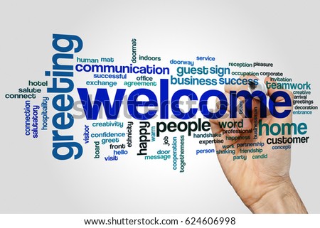 Welcome word cloud concept on grey background