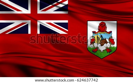 Realistic flag of Bermuda Islands on the wavy surface of fabric. This flag can be used in design