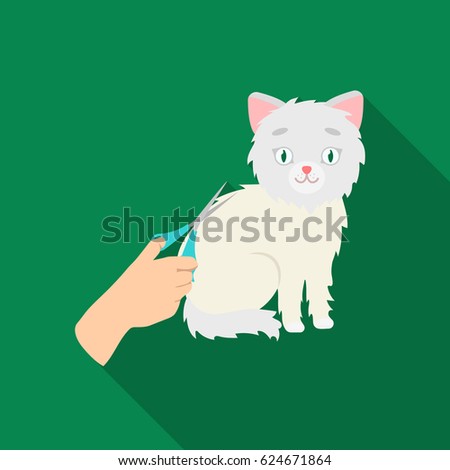 Grooming of a cat icon in flate style isolated on white background. Veterinary clinic symbol stock vector illustration.
