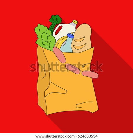 Paper bag filled with food icon in flate style isolated on white background. Supermarket symbol stock vector illustration.