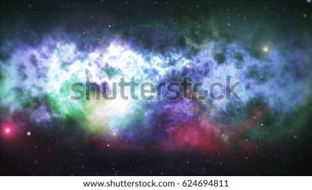 Glowing stars and nebulae in open space