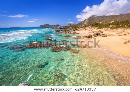 Beautiful Falassarna beach on Crete, Greece Royalty-Free Stock Photo #624713339