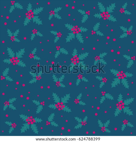 Endless Christmas Pattern. Holly. Ilex Aquifolium. Christmas berries. Vector 