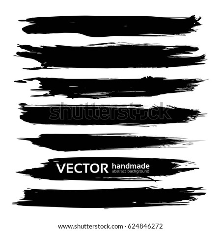 Abstract long black ink strokes set isolated on a white background