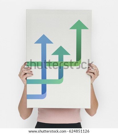  Woman Showing Advertising Banner with Business Word and Arrow Icon