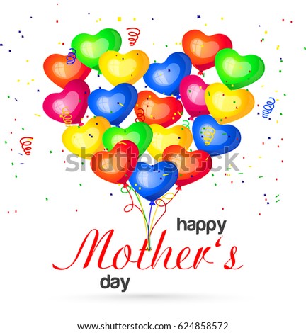 Vector illustration of colorful heart shaped balloons. Happy Mother's day greeting card.