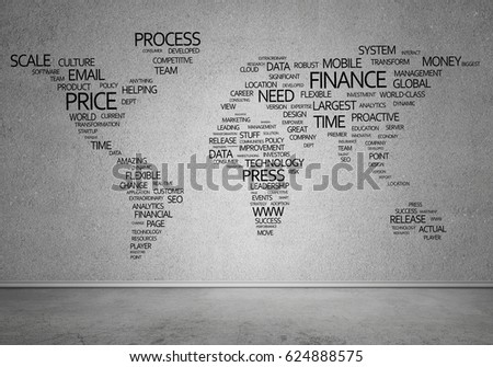 Concept of global business with world map on concrete wall