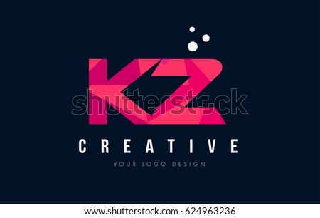 KZ K Z Purple Letter Logo Design with Low Poly Pink Triangles Concept
