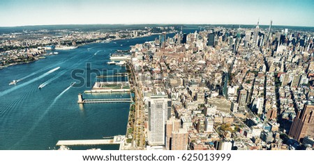 Aerial view of Manhattan buildings.