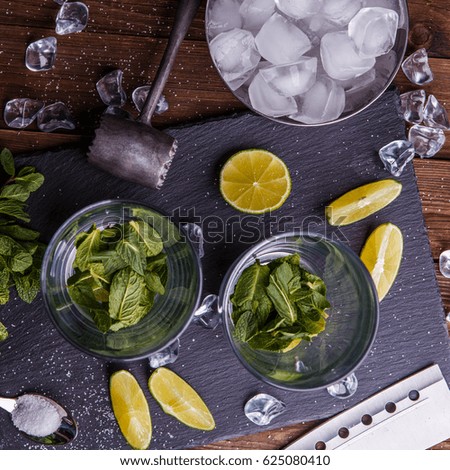 Photo of ingredients for cocktail mojito, photo above