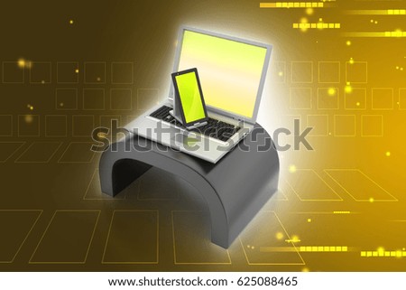 3D illustration of Digital Tablet Computer and Laptop