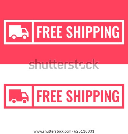 Free shipping. Badge with truck icon. Flat vector illustration on white and red background.