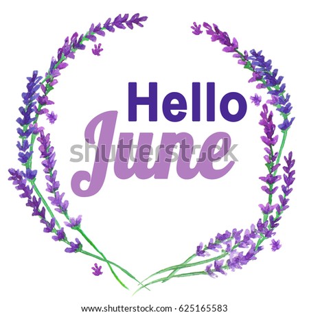 Watercolor floral wreath, Hello June